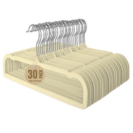 Jiang&Rong 30-Pack Velvet Pants Hangers, Space Saving Slim and Ultra-Thin Non-Slip with 360° Rotating Hooks Felt Hangers, Strong Load-Bearing Capacity Hangers(Beige)