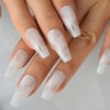 Unbranded White Marble Long Coffin Press On Nails - Glue