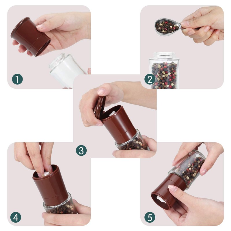 VKCHEF Pepper Mill, Manual Rock Salt Mill, Small Salt Mill,
