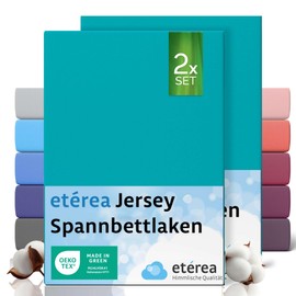 etérea Jersey 2er Set Spannbettlaken 60x120cm - 70x140cm Ocean bis 15 cm Höhe - 100% Baumwolle Spannbetttuch Oekotex - Doppelpack Bettlaken 60x120 cm - 70x140 cm - Blau