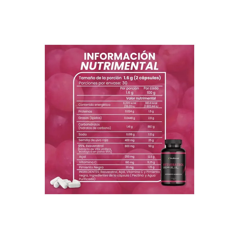 Resveratrol Vitamina Nuboost 1000mg Cápsulas