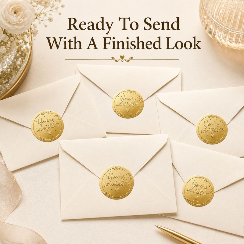 Embossed Invitation Envelope Seal Stickers: 100 Gold Raised Paper Seals
