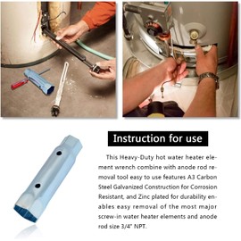 𝐮𝐩𝐠𝐫𝐚𝐝𝐞𝐝 6" Residential Screw-in Water Heater Element Wrench - Fits All Standard Screw in Elements, Hex Socket RV Wrench Removal Tool Tube Spanner- 1-1/16" x 1-1/2" x 6" Length