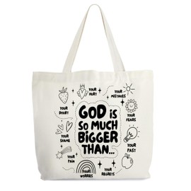 Levitatinyear Christian Canvas Tote Bag for Women, God Is So Much Bigger Than Bible Tote, Bible Verse Religious Gift Bag, Faith Library Book Bag, Shoulder Bag Gifts for Women Friends Colleagues -28