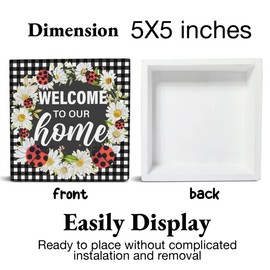 Welcome Spring Sign Decor Welcome to Our Home Daisy Wood Block Sign Home Desk Table Shelf Decoration, Spring Gift