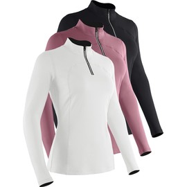 CADMUS Women's Compression Long Sleeve Shirts for Workout Yoga Shirts, 3 Pack, Black & Pink & White, 2XL