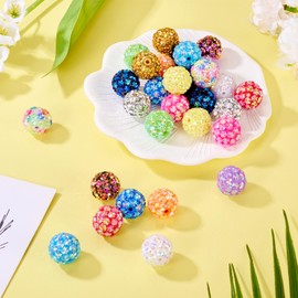 FASHEWELRY 30Pcs Rhinestone Acrylic Beads 20mm Rainbow Round Spacer Beads Disco Ball Diamond Chunky Beads for Pen Making Bracelet Necklace Crafts Supplies