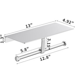 Double Toilet Paper Holder with Shelf, Silver Toilet Paper Holder Wall Mount, Commercial Toilet Paper Dispenser