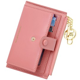 CILLA Womens Slim Wallet RFID Card Case Minimalist Small Card Wallet with Zipper Coin Pouch, Pink, Minimalist