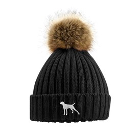 The House Of Dog: German Pointer Owner Gift. Faux Fur Pom Pom Chunky Knit Super Soft Unisex Embroidered Beanie Hat Black