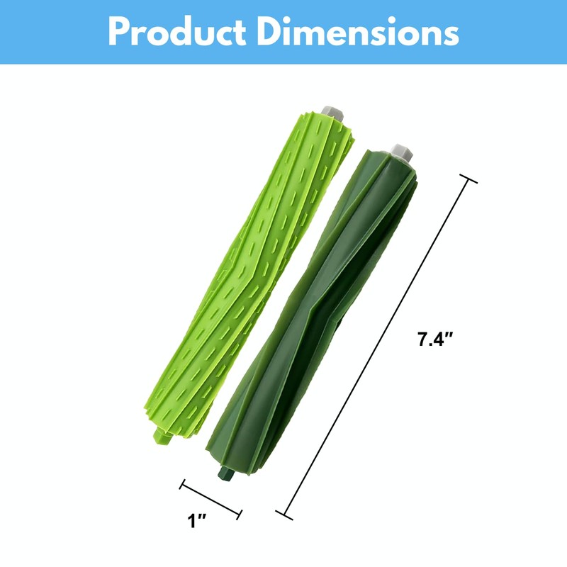 2 Set Replacement Rubber Roller Brushes Compatible for iRobot Roomba