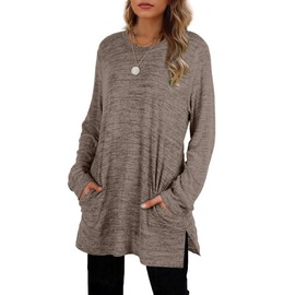 Womens Sweatshirts Loose Fitting Tops Fall Fashion Long Sleeve Tunic Pocket Coffee XL