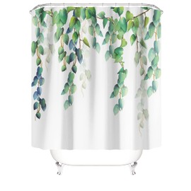M&W DAS DESIGN Shower Curtain Green Plants Bathroom Textile Curtain Mould Resistant Fabric Washable Blue Leaves Top Polyester Shower Curtain Including 12 C-Rings Weight Bottom