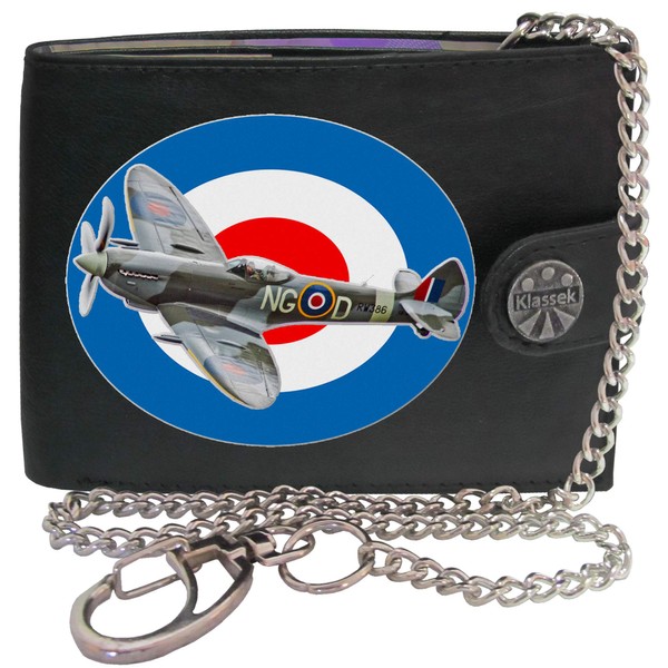 Klassek Spitfire Flying Royal Aireforce WW2 Mens Wallet with Chain
