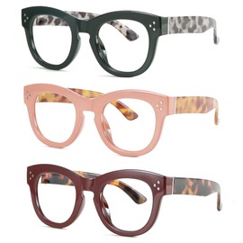 bullabulling Women's Center Stage Oversized Blue Light Blocking Reading Glasses Spring hinge (black/pink/brown, 1.50, multiplier_x)