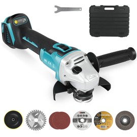 Brushless Cordless Angle Grinder Powered Tool Kit [Battery Not Included, Compatible with 18V Battery] with Handle, Grinding Wheel, Cutting Wheel, Flap Disc and Carving Disc