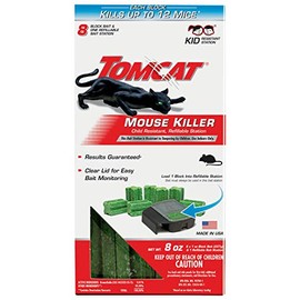 Tomcat Mouse Killer Child Resistant, Refillable Station with Clear Lid for Easy Monitoring, 1 Bait Station and 8 Refills