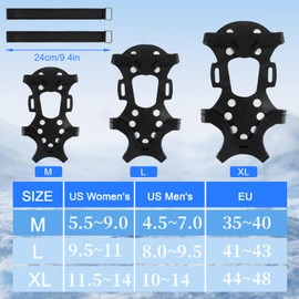 Hyran Spikes for Shoes, Crampons with 11 Teeth, Shoe Spikes, Non-Slip Shoe Spikes for Walking, Camping, Jogging, Ice Fishing, (M)