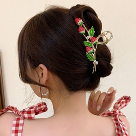 HAPVITAL Hair Clip, Hair Clip, Office, Simple, Hair Accessory, Stylish, Gift, For Women, Korean Style, Length Approx. 4.5 inches (11.5 cm), Hair Ornament, Clip, Large, Office, 1 Piece (Strawberry