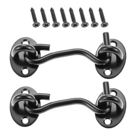 Black 3ins Cabin Hooks and Eye Latch Lock for Patio Doors Shed Gate 75mm Catch Silent Holder Stainless Steel 2Pcs