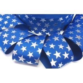 2 1/4 CHEER STARS SILVER ROYAL CHEERLEADER GROSGRAIN RIBBON OH MY GOSH GOODIES