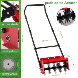 Lawn Aerator,16.5 inch Push Spike Aerator with Side skids, Height Adjustable Rear Wheel Pushed Aerator Lawn Tool, 2025 Upgraded Rolling Manual Tiller,Suitable for Lawn, Garden and Yard.