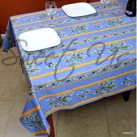 La Cigale Oliviere Wipeable Tablecloth Spill Resistant Acryllic Coated, Floral Cotton French Provencal Tablecloth for Rectangle Tables, fordoor and Outdoors, Blue, 60 x 116