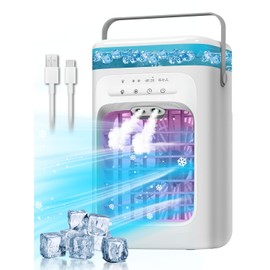 Portable Air Conditioner, Evaporative Mini Portable AC Unit with 3 Speeds & 2 Mist, 120° Oscillating, 7 Color Lights 2-4H Timer, Small Cooling Fan for Bedroom, Office, Home, Camping