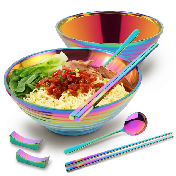 DOCBLACK Ramen Noodle Bowl, 2 Set (8PCS) Stainless Steel Japanese