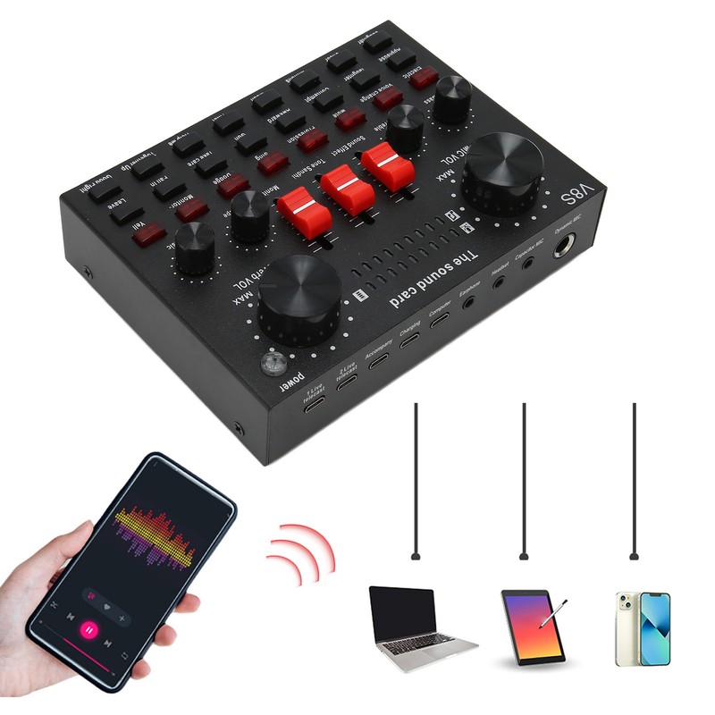 Bluetooth Live Sound Card 8 Modes Voice Changer Sound Mixer