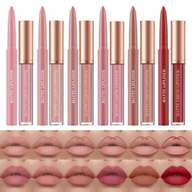 12 Pcs Liquid Lipstick Lipliner Set Nude Lipliner Matte Lipstick Long Lasting Non-Fading Stay On 24 Hours Waterproof Lip Glosses Makeup Set Gift For Women (Set C)