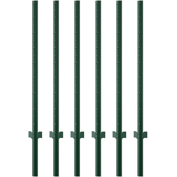 AMAGABELI GARDEN & HOME Set of 6 Fence Posts 6ft Length Q235 Steel T-Post Fencing Sturdy U-Post Coated Green Poles Support for Chicken Wire Banners Wire Fence Garden Patch Posting Signs BG450