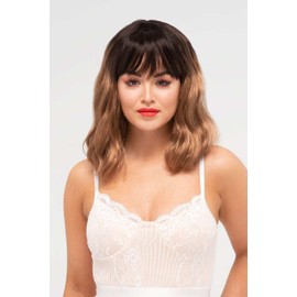 Long wavy bob wig, dark brown blending to light brown: Elodie dark brown to blonde #4TN27