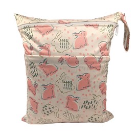 Hrlace Wetbag Nursery Nappy Bag Waterproof Cartoon Animal Print Nappies Bag Cloth Nappies Wet Bags with Zip Reusable Wet Dry Bag for On the Go Travel Rabbit 1#