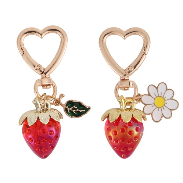 Mikovivi 2pcs Cute Strawberry Keychain, Heart Strawberry Daisy Flower Keychain