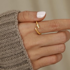 Gold Snake Ring for Women Men 925 Sterling Silver Adjustable Open Green CZ Rhinestone Snakes Rings Gothic Retro Animal Rings Fashion Snake Wrap Stacking Statement Band Ring Jewelry Gift for Everyday Wear (Gold)