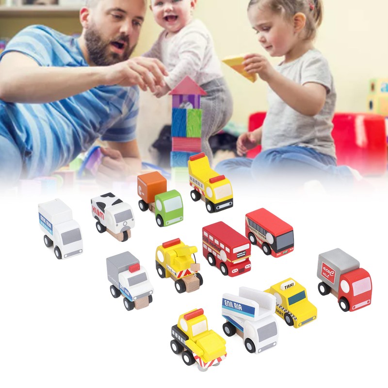 12pcs Wooden Mini Trucks Forward Backward Promote Cognitive Kids Educational
