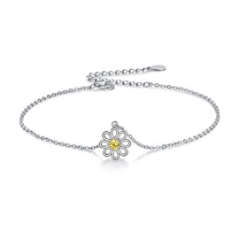 POPLYKE 925 Sterling Silver Daisy Anklet Daisy Flower Ankle Bracelet for Women Beach Dainty Jewelry