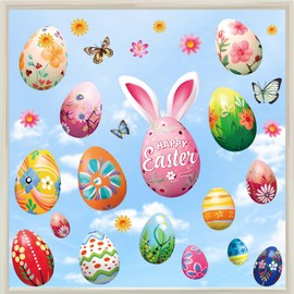 Jesiramoo Easter Window Clings Decorations: Large Vintage Easter Egg Window Clings, Farmhouse Spring Easter Bunny Eggs Decals for Glass Windows, Kids Home Office School Spring Celebrations Indoor