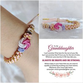 DivaGlamz For Granddaughter - A Link That Can Never Be Undone Peach Blossom Infinite Knot Bracelet, Always Be Brave And Be Strong Adjustable Braided Jewelry Gift, Large, Cotton, no gemstone