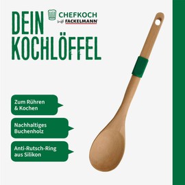 Chefkoch Cooking Spoon Made of Sustainable Beech Wood - Versatile for Stirring & Cooking, Ergonomic, with Non-Slip Ring, 31.6 x 6.2 cm