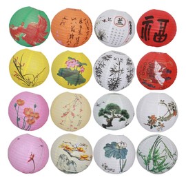 DUOLEIMI Paper Lanterns, Paper Lanterns, 16 Pieces, Ink Painting Pattern, Tanabata Decorations, Paper Lanterns, Bon Festivals, Lanterns, Festivals, Decorations, Events, Party Decorations (16 Paper