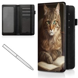 Mxfdegf Checkbook Cover for Men and Women Personal Checkbook,Premium Leather Standard Register Checkbook Case,with RFID Blocking - Check Book Cover Wallet for Girl Duplicate Check,Brown Cat and Books