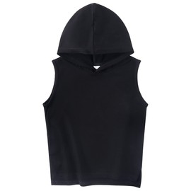 Spring&Gege Boys Hooded Tank Top Solid Basic Sleeveless Pullover Hoodie Uniform Workout Comfy T-Shirt, Black, 11-12 Years