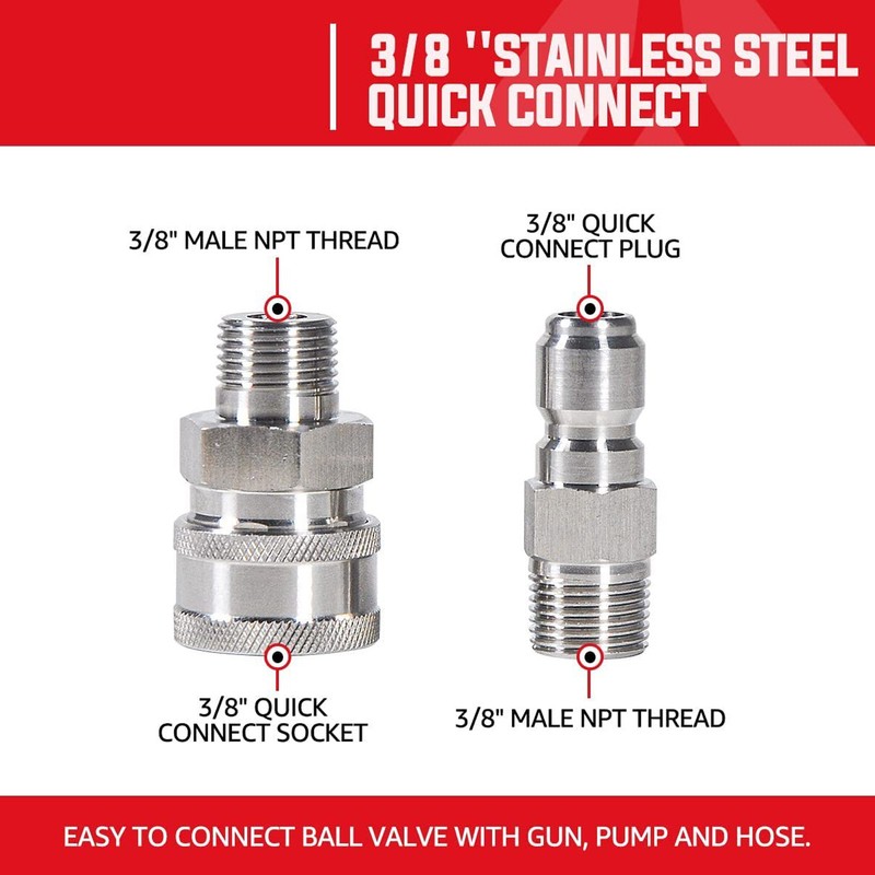 High Pressure Washer Ball Valve Kit 3/8 Male Plug Female