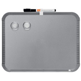 Nobo Mini Magnetic Whiteboard With Slim Silver Frame, Portable, Wall Mountable, Portrait Or Landscape, Integrated Hand Grips & Pen Clip, 220 x 280 mm, QB05142CD