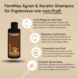 FemMas Argan & Keratin Shampoo with Vegetable Oils and Proteins I Argan Oil Shampoo I Rich Protein Shampoo for Healthy and Smooth Hair I Hairdressing Quality I 300 ml