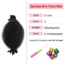 Marley Twist Braiding Hair 8 Inch Springy Afro Twist Hair 7 Packs Kinky Twist Braiding Hair for Butterfly Locs Cuban Twist Soft Locs Crochet Hair for Black Women（8inch,2-7）