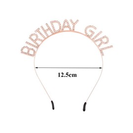 QUUPY Birthday Girl Headband Birthday Crown Rhinestone Hair Band Bling Rhinestone Tiara Birthday Decorations Accessories for Women(Rose Gold)