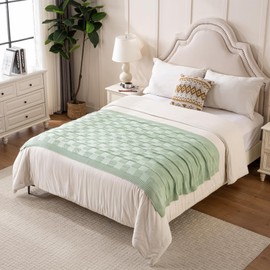 Loussuder Knit Throw Blanket, Sage Green Checkered Throw Blanket for Couch,Bed, Sofa,Soft Warm Cozy Chunky Chenille Knit Throw Blanket for Living Room,Farmhouse Decorative 50x60Inch Light Green
